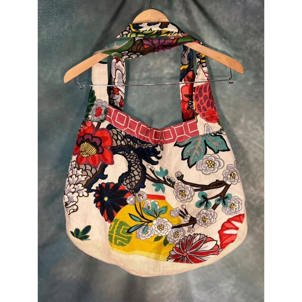 Artisan Reversible Patchwork Tote Bag Boho Cottagecore Floral Market Beach Purse